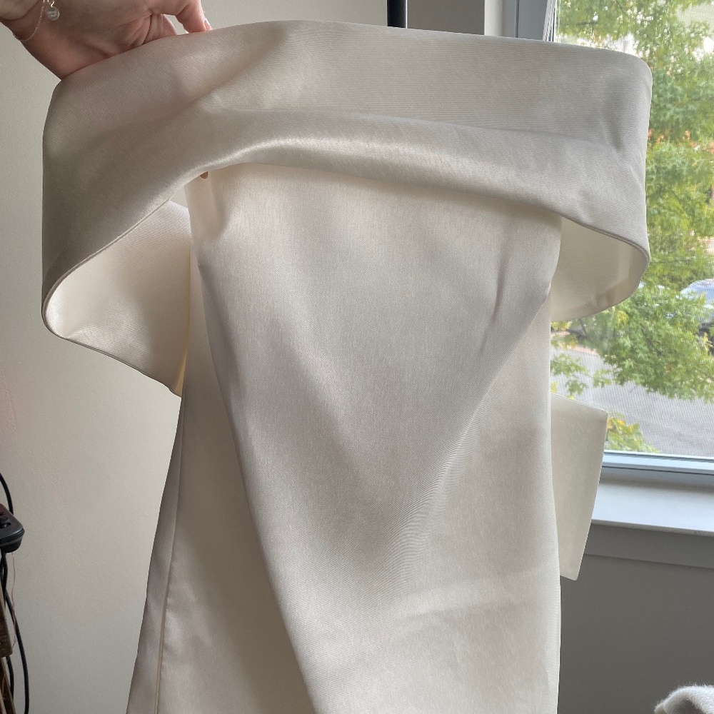 Size 4 - White Off Shoulder Mini Dress with Bow in the Back